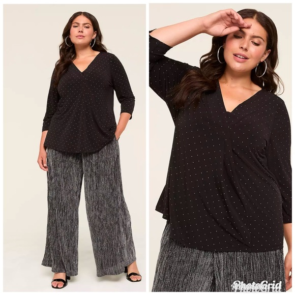 Lane Bryant New V Neck Swing Pleated Top - Picture 1 of 6